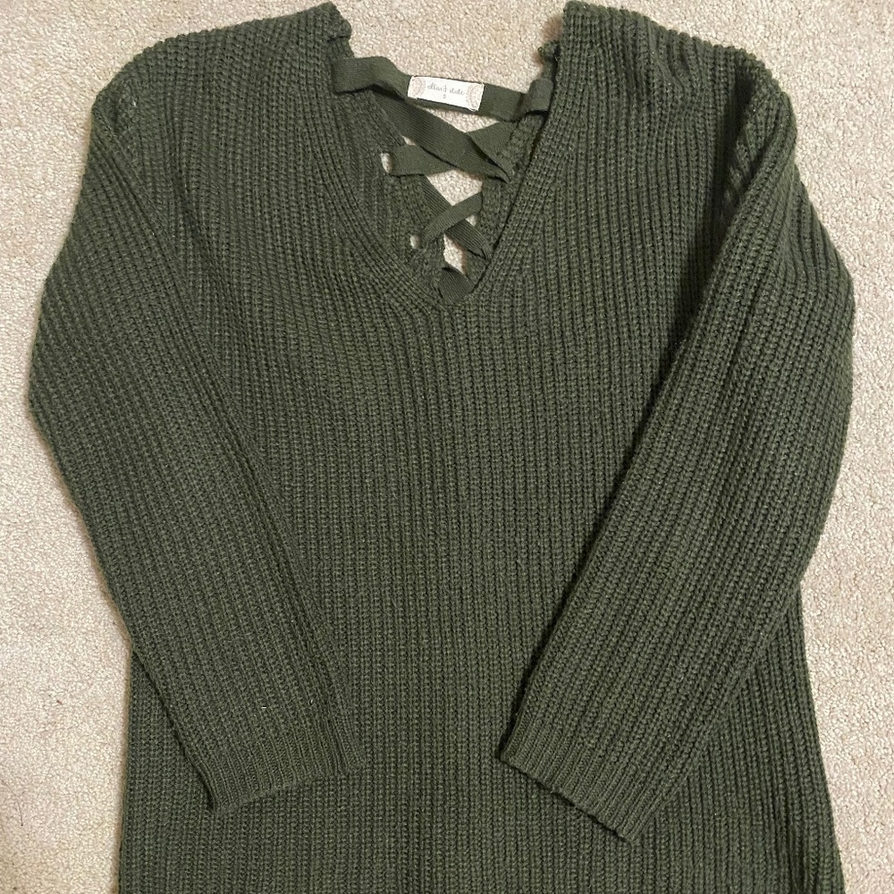 Olive Braided Back Sweater